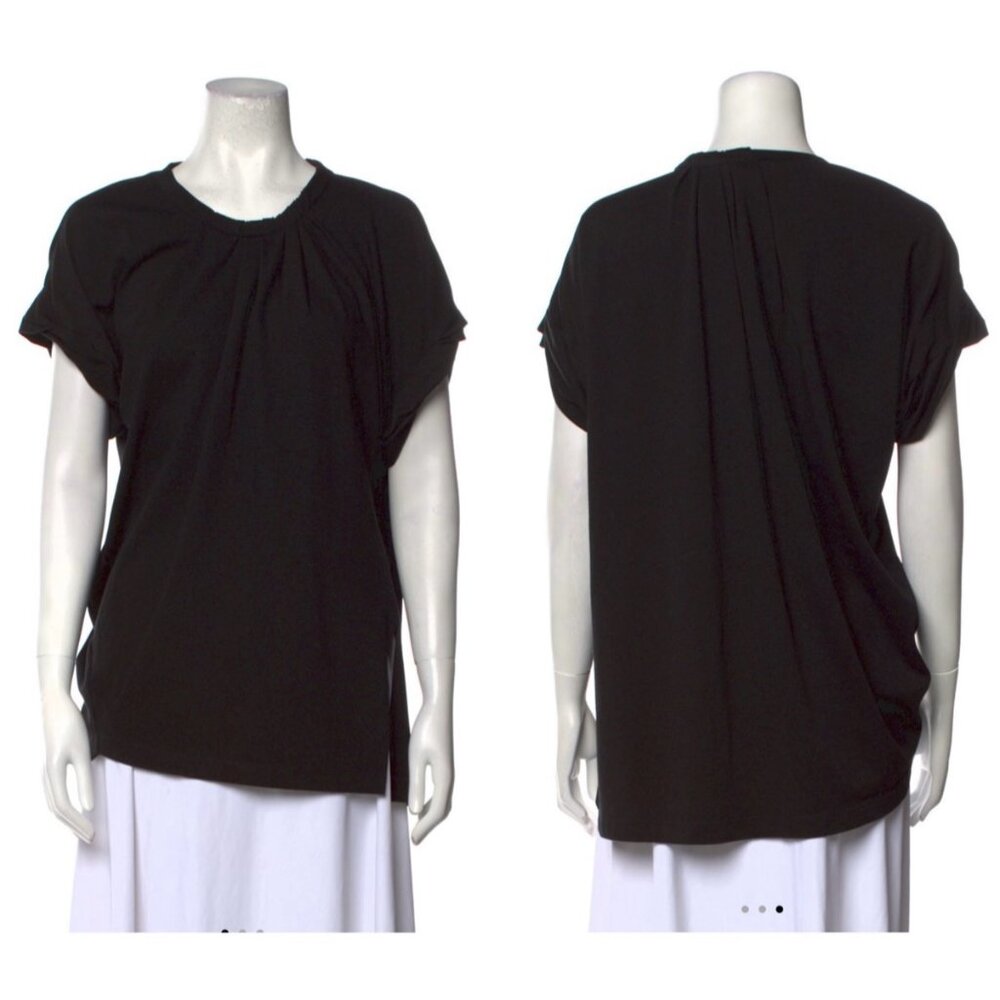 3.1 Phillip Lim Crew Neck T-Shirt Short Sleeve Womens S/P Black Pleated Accents